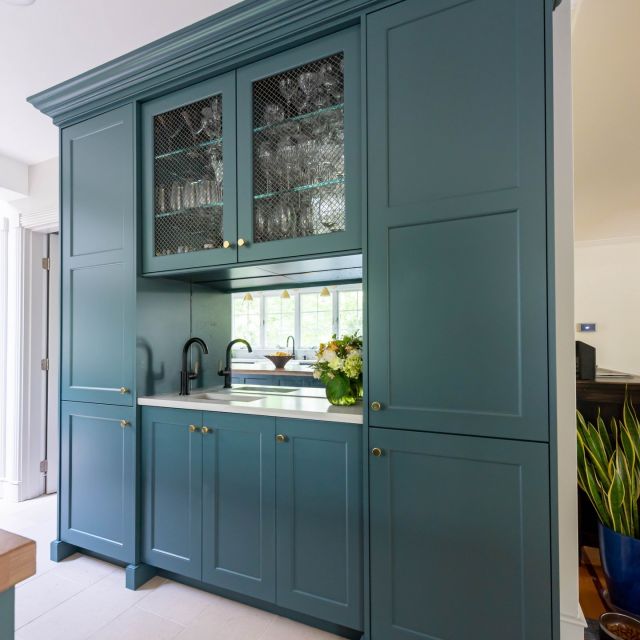 Ample storage and an eye-catching colour palette.

Designed by @meghanshadrickinteriors in collaboration with dealer @cypressdesignco
Photos by: @elizabethfieldphotography

Cabinetry:
Unique Series Frameless
Custom color match to Stillwater by Sherwin Williams on MDF, 8065 door style

#cabico #cabicocabinetry #hellocabico #customcabinetry #customcabinets #interiordesign #wetbar #beveragebar #custombar