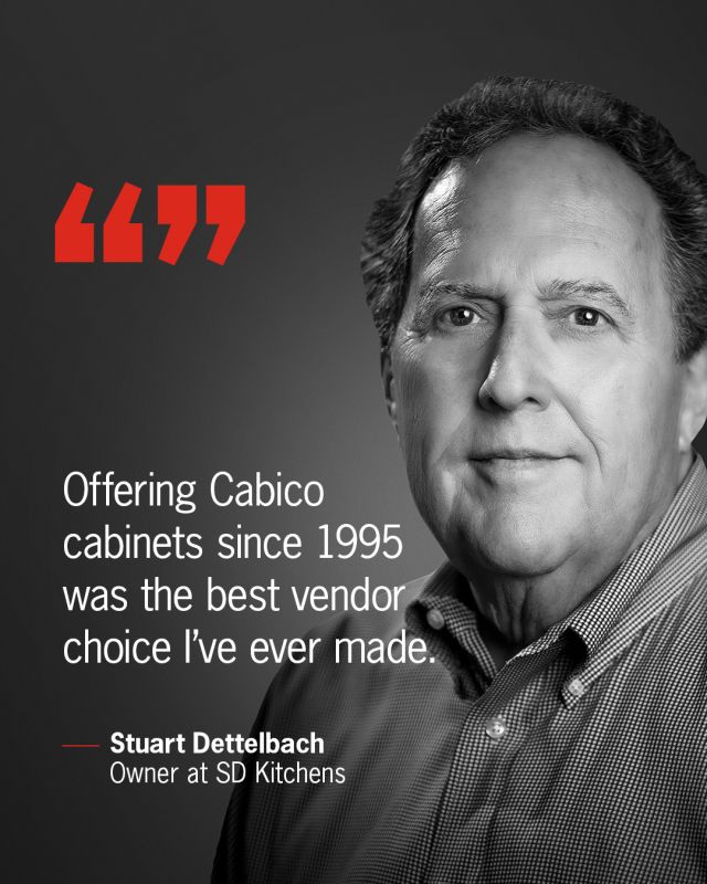 Meet Stuart Dettelbach, designer and owner at SD Kitchens in Pikesville, Maryland. With a career spanning more than five decades in the kitchen and bath design industry, Stu's unwavering passion revolves around building lasting relationships with clients and working to improve their lifestyles. Driven by the adage "form follows function," his priority is creating efficient and functional kitchens for his clients. He appreciates the breadth of materials and finishes available at Cabico, enabling him to create the WOW factor his clients aspire for. Deriving inspiration from design competitions, Stu consistently seeks out upcoming styles to incorporate into his work.