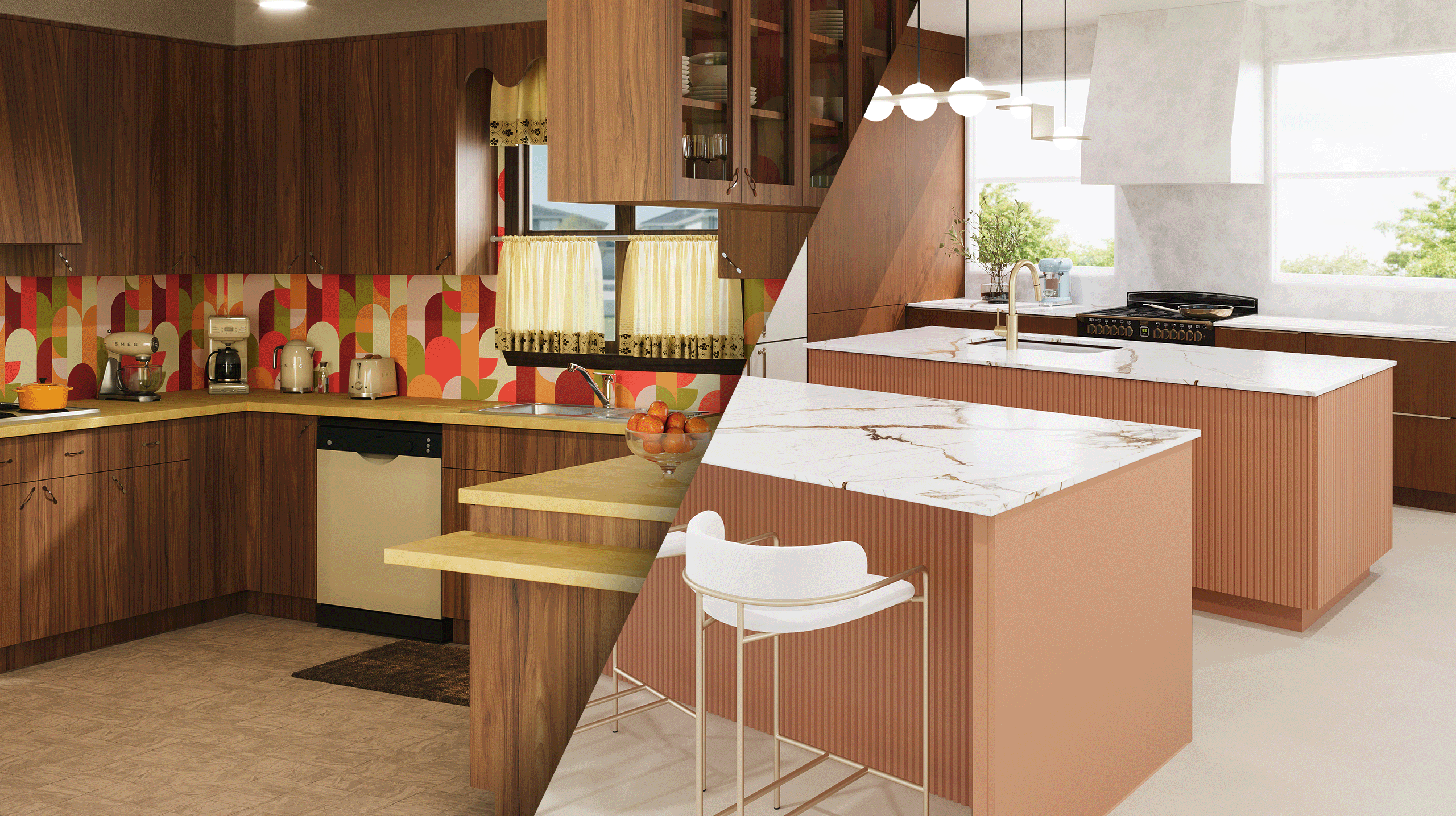 Kitchen of the 70s and kitchen of the future