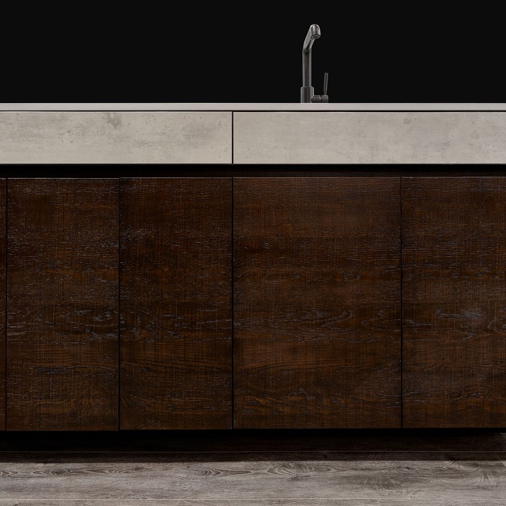 Elmwood Wood Cabinets Kitchen - KBIS 2019 kitchen project - dark side of the kitchen island view