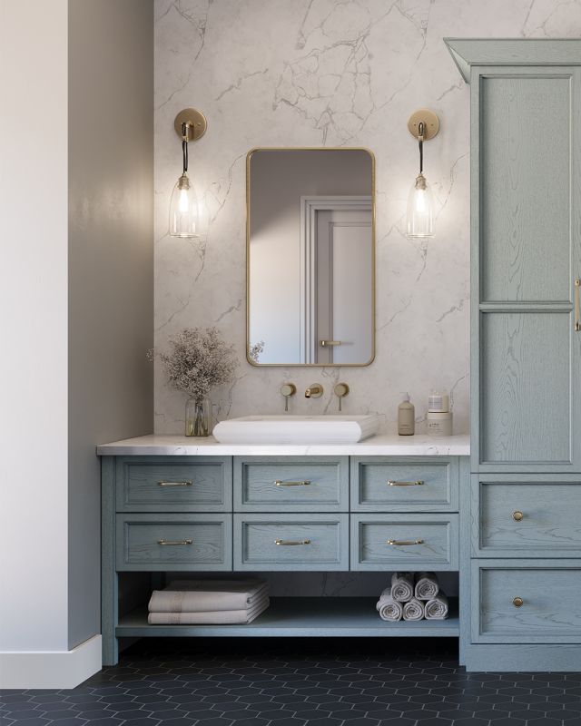 The Palette of the Shore - Distinctive and incredibly soothing, our latest Maritime stain draws inspiration from the tranquil beauty of the sea, bringing serenity into this exquisite bathroom space. The soft blue stain showcases the impeccable craftsmanship of the cabinetry, allowing the essence of the wood to shine through. Maritime is the ideal subtle shade for a unique yet timeless bathroom. 

#NewStainsandPaints #ExperienceElmwood #ElmwoodCabinets #ElmwoodCabinetry #CustomCabinetry #LuxuryDesign #Decor #HomeDesign #InteriorDesigner #BlueCabinets #SereneDecor #Nature #ColorfulDesigns #OrganicDecor #Coastal